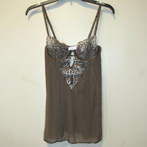 Vintage Y2K Victoria's Secret VERY SEXY Brown Leopard Sheer Chemise Size 34B